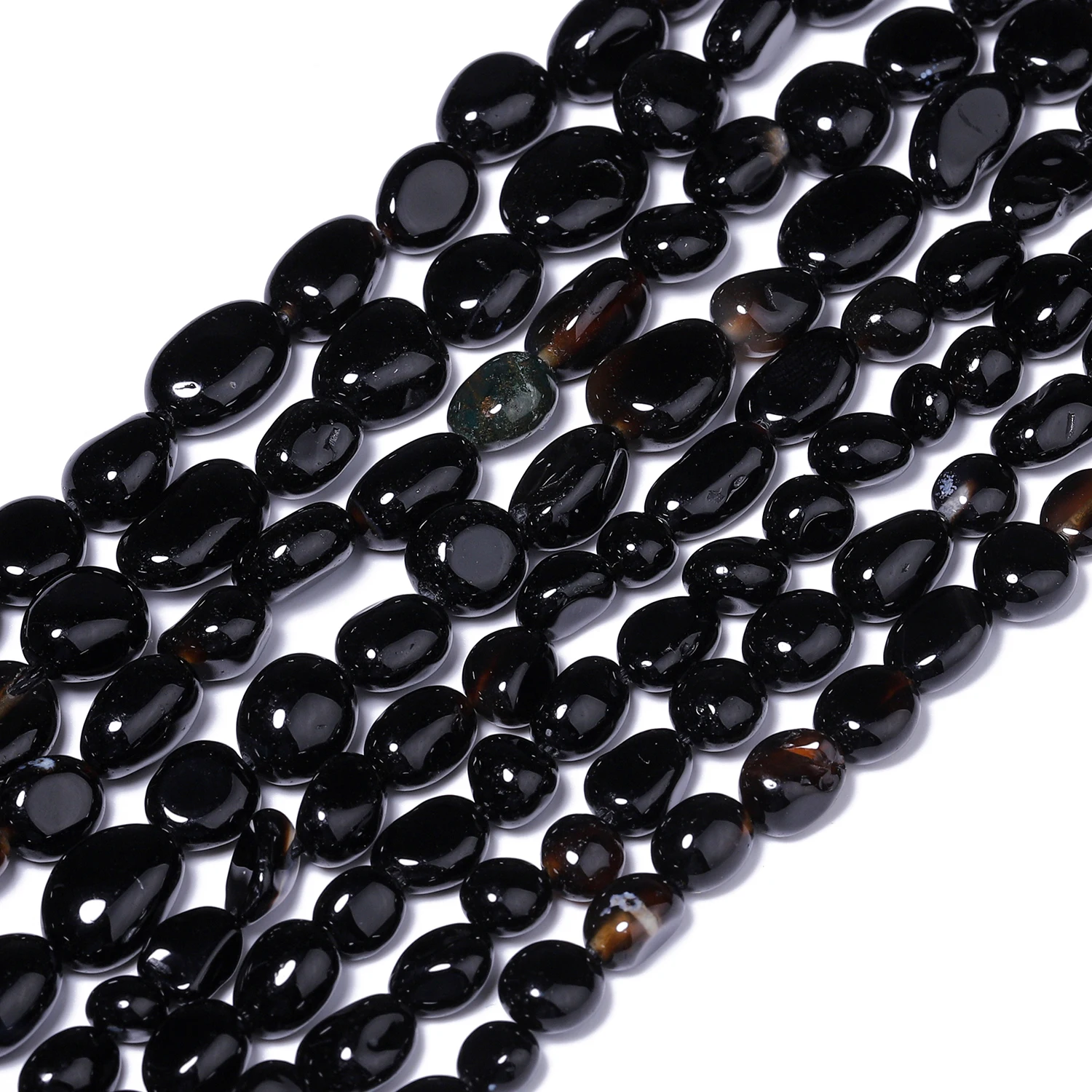 6-8mm 8-10mm Unregelmäßige Naturstein Schwarz Onyx Perlen Kies Lose Perlen für Schmuck Machen DIY Armbänder Zubehör 15''