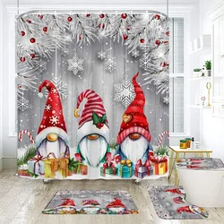 Christmas Elf Shower Curtain Rug Bathroom Set Snowman Fawn Xmas Gift Happy New Year Shower Curtain Set Bathroom Decoration