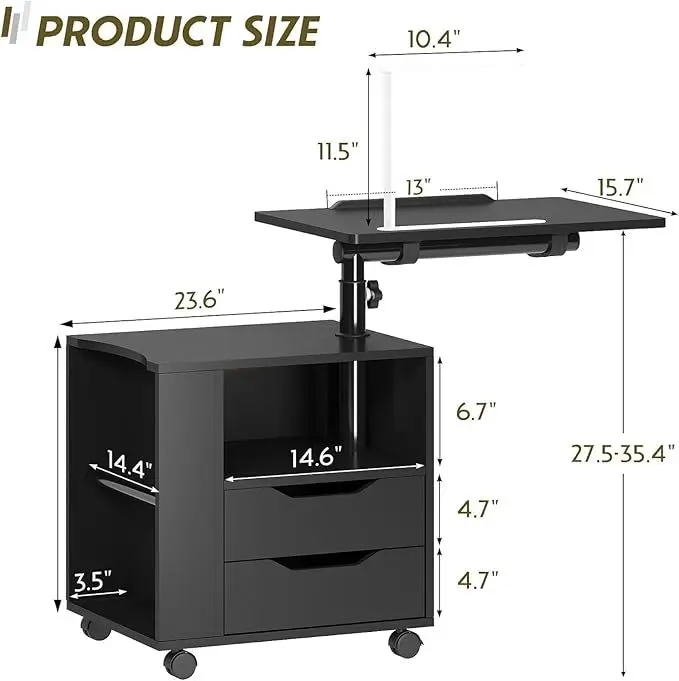 Bedroom can be lifted and lowered 360 ° rotating bedside table including storage space and socket office bedside table