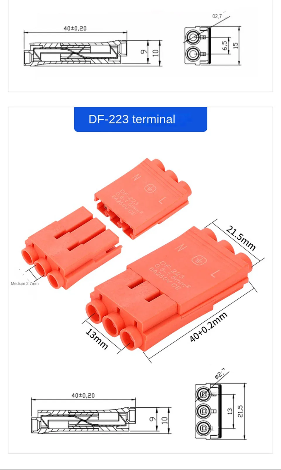 Beleuchtungskomponenten Schnellverbindungsklemmen DF-222/223 Hartdraht-Verbindungsstecker 2/3-polig Elektrischer Steckverbinder Kompakter Push-in-Anschluss – Detail 6