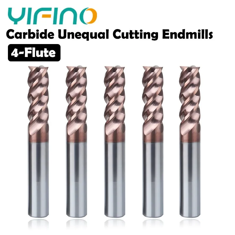 YIFINO 4F Unequal Cutting Edge Carbide Endmills HRC60 CNC Cutting Tools Stainless Steel Special Tungsten Steel Milling Cutter