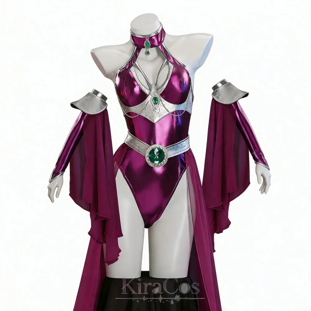 Superhero Costume Starfire Cosplay Purple Metallic Bodysuit Cape Outfit Women Cosplay Jumpsuit Halloween Party Performance Suit