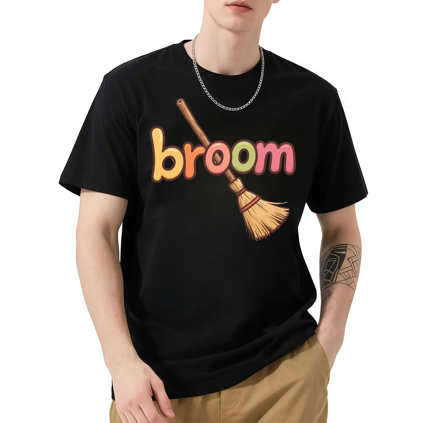 

Broom Graphic Short - Sleeve Tee, Fun Broom - Themed Print, Quirky and Stylish, Perfect for Casual Wear