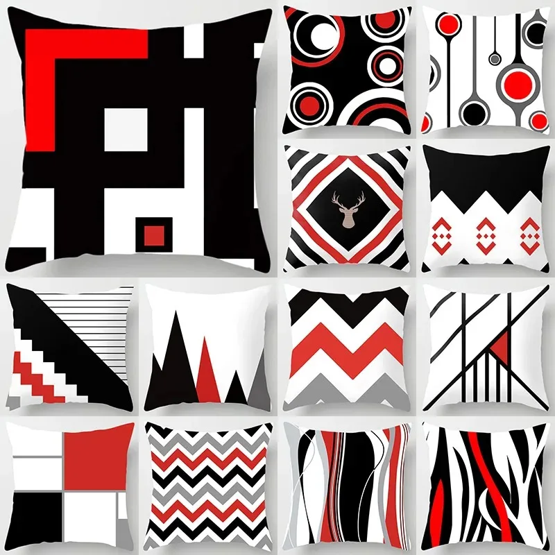 Black and Red Geometric Decorative Pillowcases Living Room Office Home Pillowcases Car Ornaments