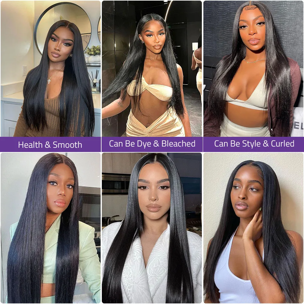 Peruki z prostych włosów naturalnych o długości 30-40 cali, peruka typu frontal z koronką HD 13x6, peruka typu frontal z koronką 13x4 brazylijska, wstępnie wyregulowana linia włosów dla czarnoskórych kobiet, gęstość 200%.