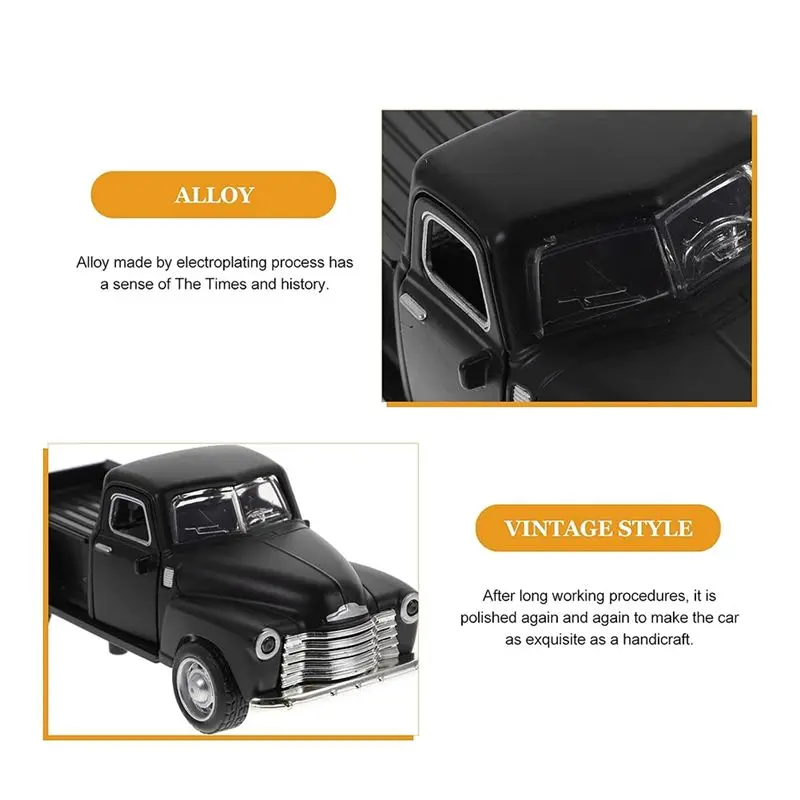 ABMI-Retro Old Pickup Truck Model Vintage Truck Figurine Alloy Car Vehicle Model Table Centerpiece Truck Decoration Black,