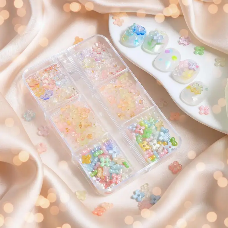 6 Grids Resin Flowers Nail Art Deaoration Mixed DIY Jewelry Charms Dopamine Crystal Jelly Floral Nail Decor DIY Manicure