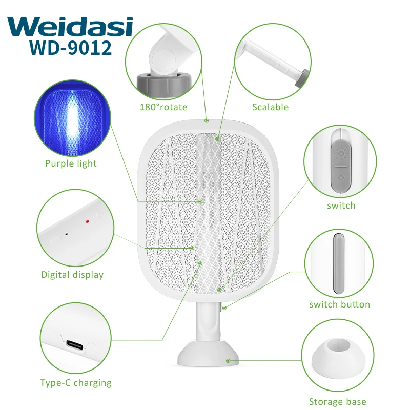 Foldable Electric Mosquito Killer USB Rechargeable Fly Trap Mosquito Swatter Racket Insect Killer With UV Light Bug Zapper