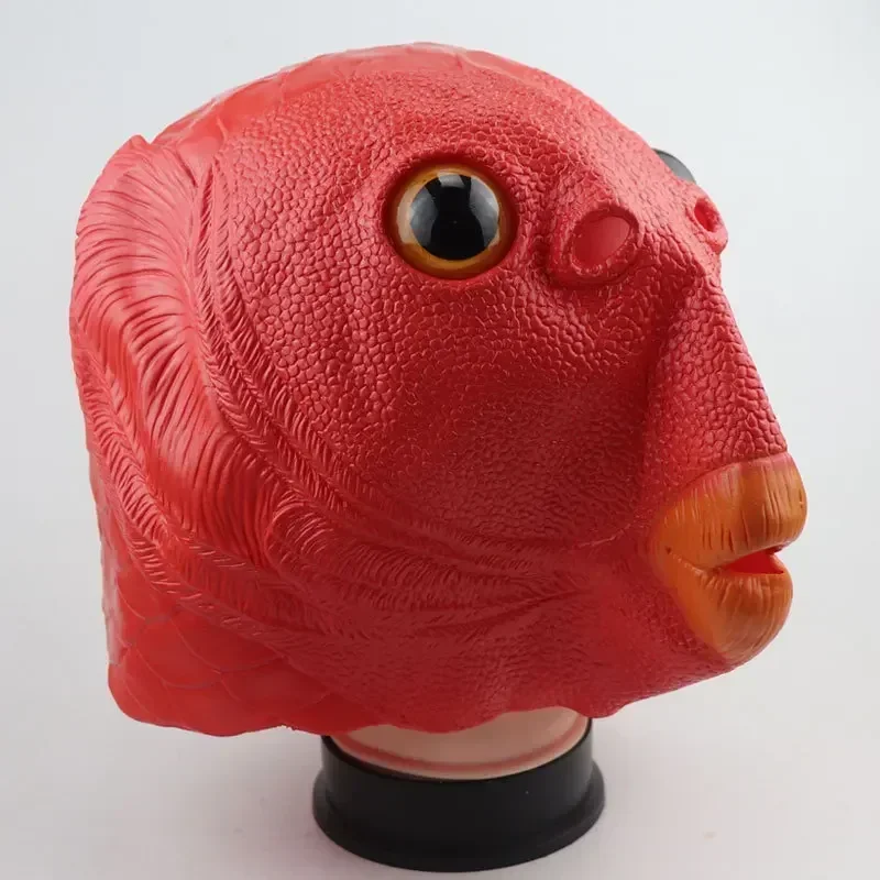 Funny Cosplay Mask for Men and Women Adult Party Fish Head Mask Headdress for Makeup Party Green Head Fish Hood Animal Latex