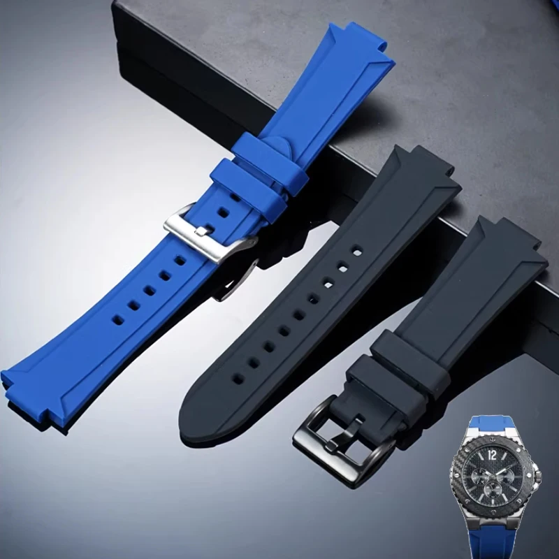 26x14mm Watch Strap For GUESS W0149L5 Series Watch Chain Soft Resin Silicone Watchband Waterproof Bracelet Blue Convex Mouth