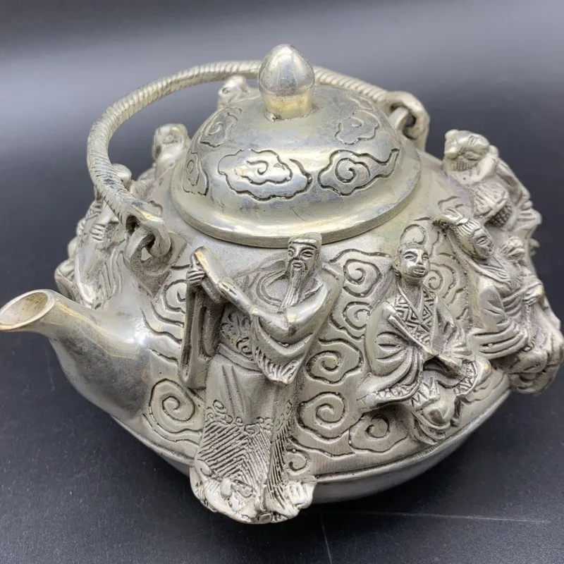 Old Chinese Myth Eight Immortals 8 God Statue Wine Tea Pot Flagon Kettle Kung Fu Tea Artwork Ornament Home Desktop Decoration