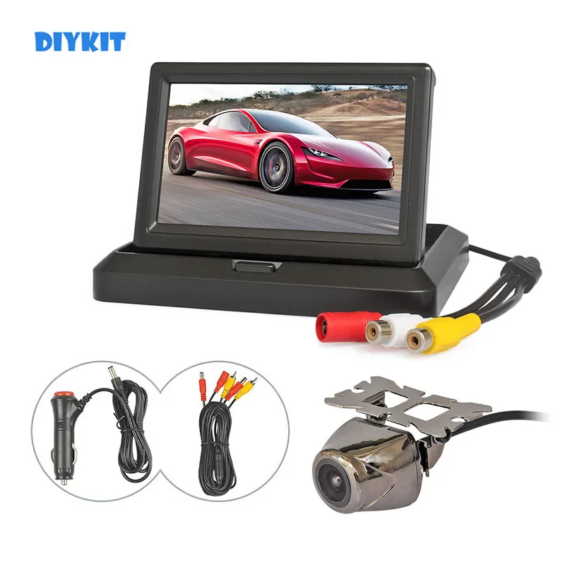 

DIYKIT 5 Inch Foldable Rear View Monitor Car Monitor HD Waterproof Metal Rear View Car Camera Parking System Kit