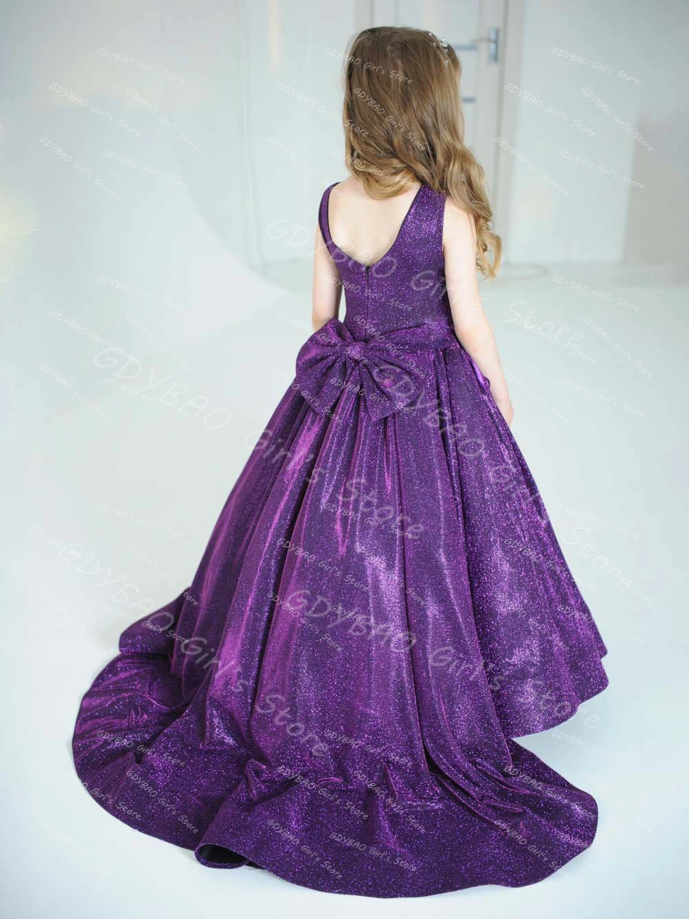 Purple Pageant Dress for Girls Brush Train Backless Princess Flower Girl Dress Children's Clothing Custom Made Birthday Gowns