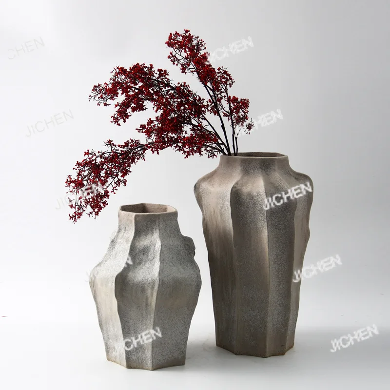 

Retro special-shaped ceramic vase, homestay home soft decoration model room, pottery pot flower arrangement, porch jewelry ornam