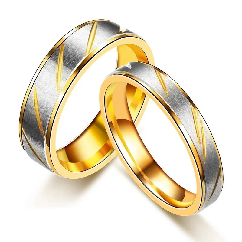 Fashion Stainless Steel Gold color Wave Pattern Couple Ring Titanium Steel Wedding Engagement Ring Promise Ring Jewelry Gift