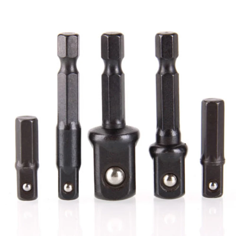Convenient 5pcs Socket Bit Adapters Set for Replacing 1/4" Chuck System Quickly with 1/4 3/8 1/2 Power Extension Bar
