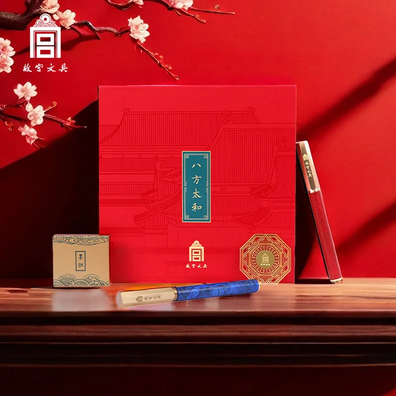 Forbidden City Stationery Colorful Wood And Brass Fountain Pen Set Exquisite And Delicate Gift With Pen Cover And Ink Cartrdiges