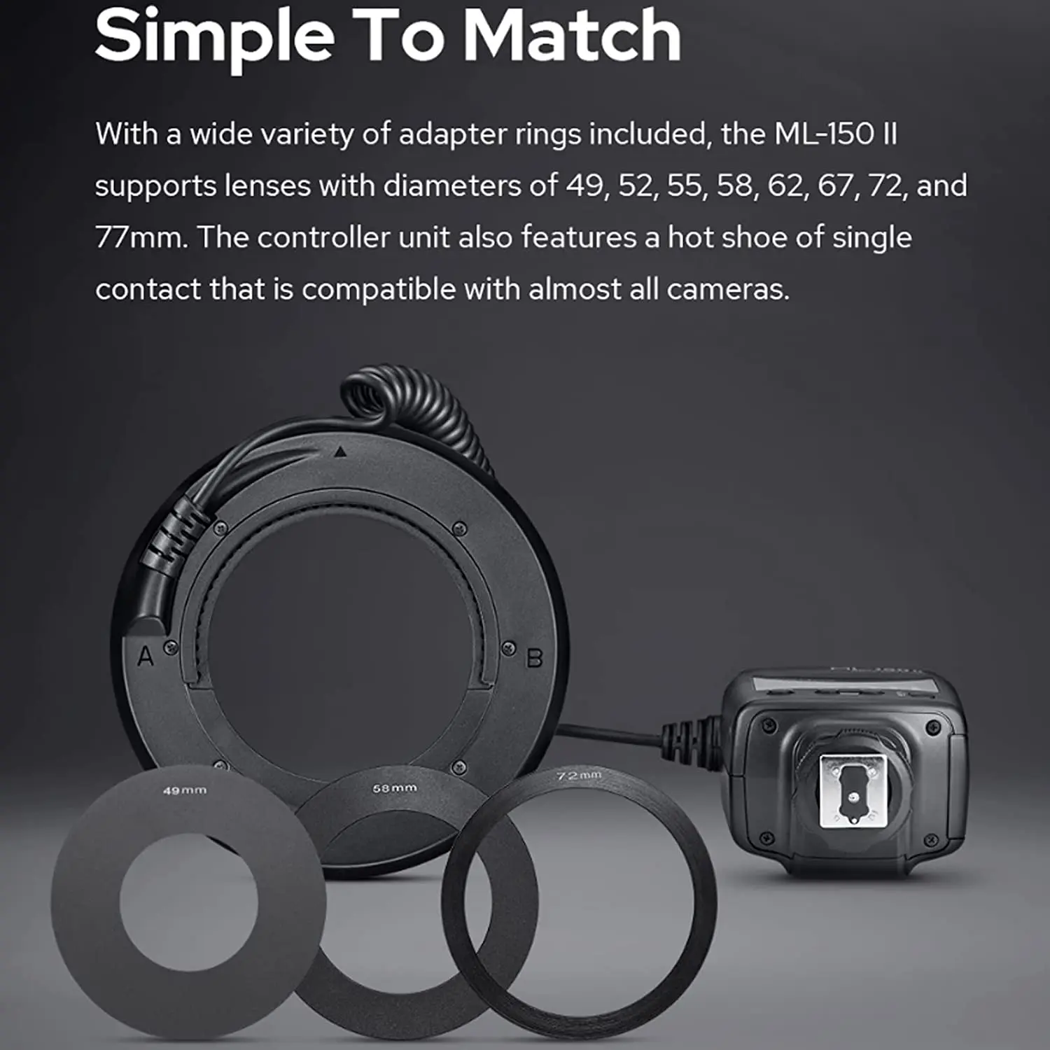 Godox ML-150II ML150II Macro LED Ring Flash Speedlite GN12 5800Kยฑ200K for Sony Canon Nikon Fuji Olympus Panasonic DSLR Cameras