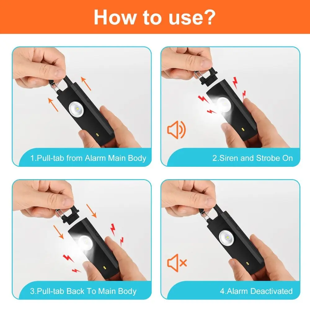 ABS Personal Alarm Safety Keychain Panic Security 130dB Safety Alarm Siren Portable Keychain Alarm Emergency LED Torch Keyring