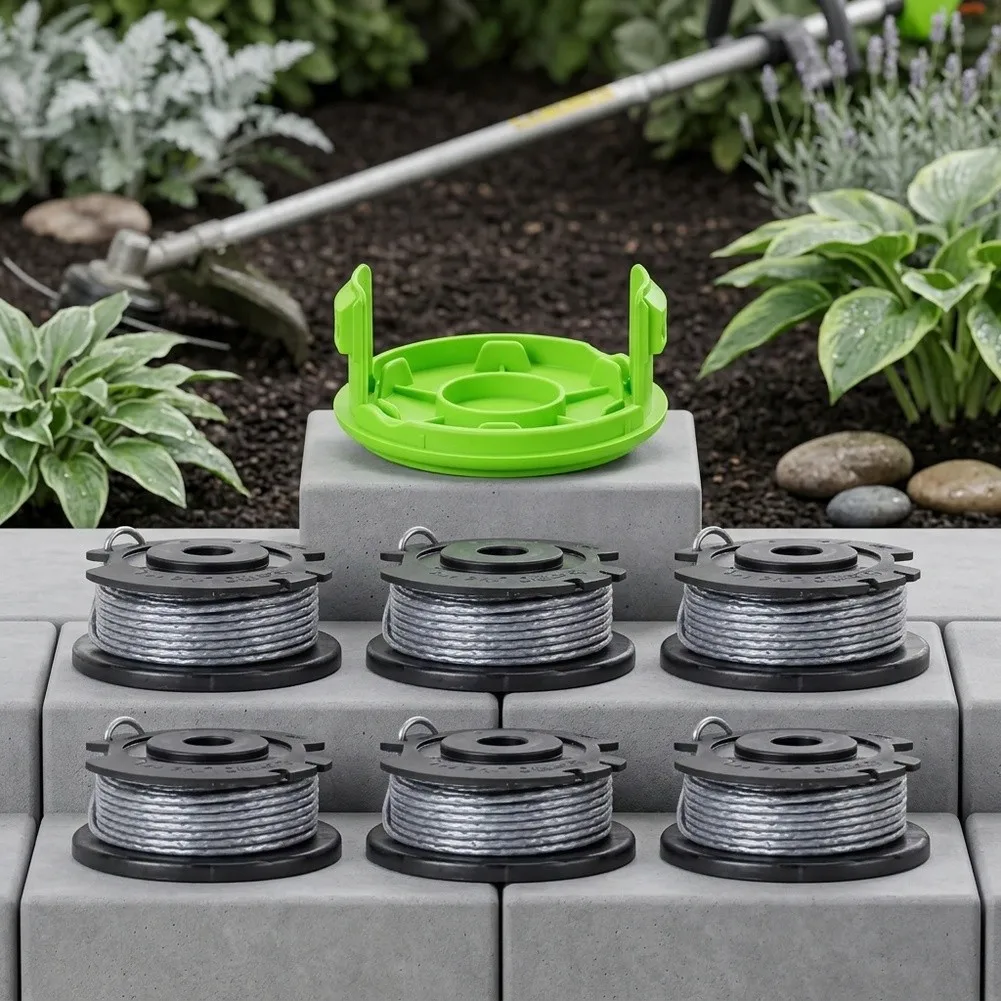 2026 Compatible With Greenworks- 0.065 Inch String Trimmer Spools 6 Pack Plus Cover Quick Load- Replacement For Yard Garden Care