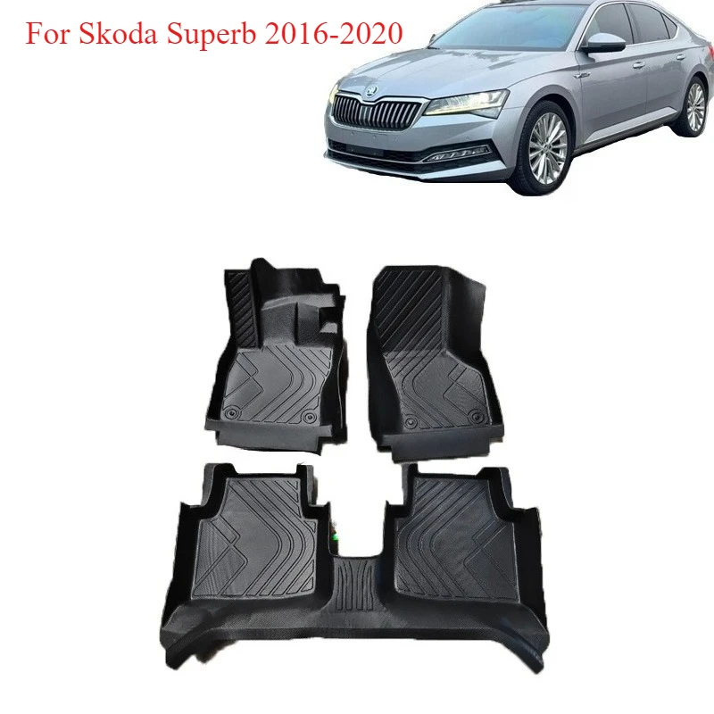 For Skoda Superb 2016-2026 2017 2018 2019 2020，Floor Mats All Weather full set，TPE left-hand drive