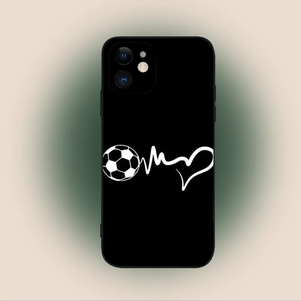 Football Heart Beat Phone Case For iPhone 15,14,13,12,11,Plus,Pro Max,XS,X,XR,SE,Mini,8,7 Soft Silicone Black Cover