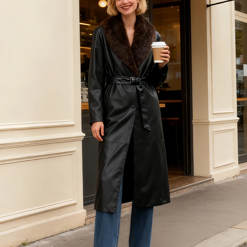 2025 Winter New Women's Clothing, simple and fashionable, with a detachable collar, faux fur effect coat.