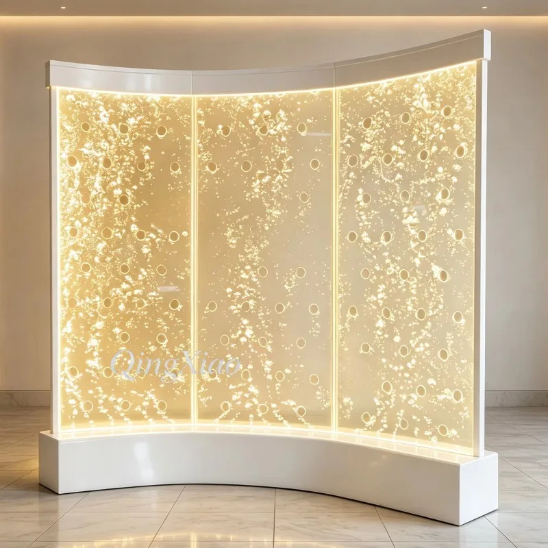 Curved Freestanding Bubble Water Wall Indoor Partition Waterscape Decor Transparent Panel Lobby Reception Space Divider Craft