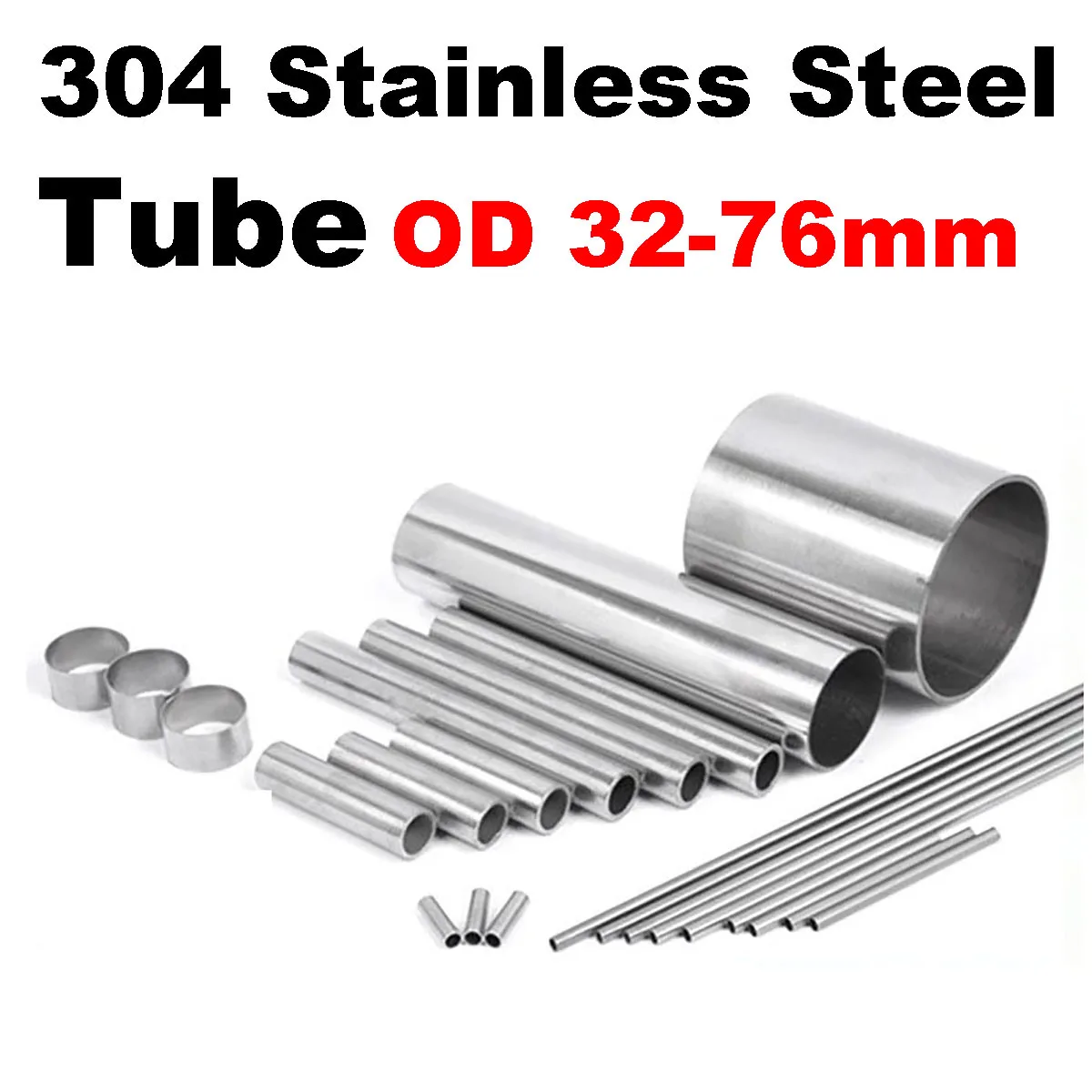 1Pcs 50/30/20/10cm 304 Stainless Steel Tube Industrial Pipe OD32 34 36 38 40 42 45 48 50 51 54 57 60 63 65 70 76mm ID30-74mm