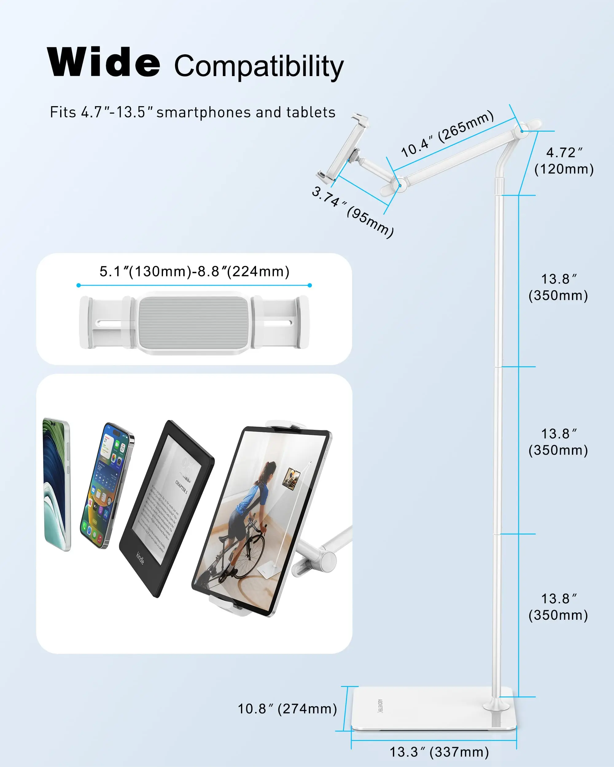 Supporto da pavimento regolabile per iPhone e iPad, universale 360 °   Supporto per telefono e tablet con rotazione, compatibile con dispositivi da 4,7-12,9 pollici