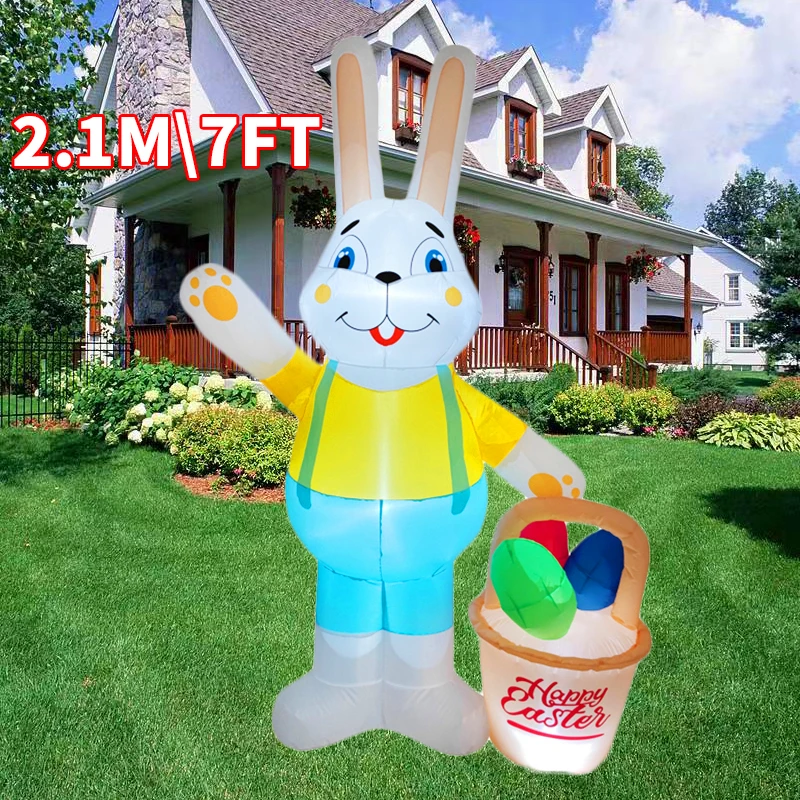 2.1M Cute Rabbit Inflatable Toys Built-in LED Lights Easter Decoration Indoor Outdoor Inflatable Model Yard Garden Decor 2024