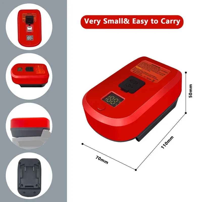 Carregador de Bateria Conversor para Makita, Bosch, Milwaukee, Dewalt, Bateria Li-ion 18V, Entrada USB Tipo C, Substituição de Saída