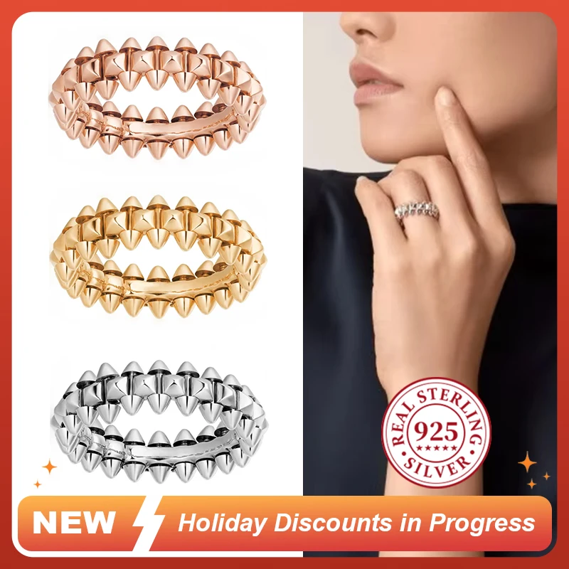 S925 Silver Gold-plated Willow Nail Ring for Men Women Ins Style Fashion Classic Party Jewelry Gift