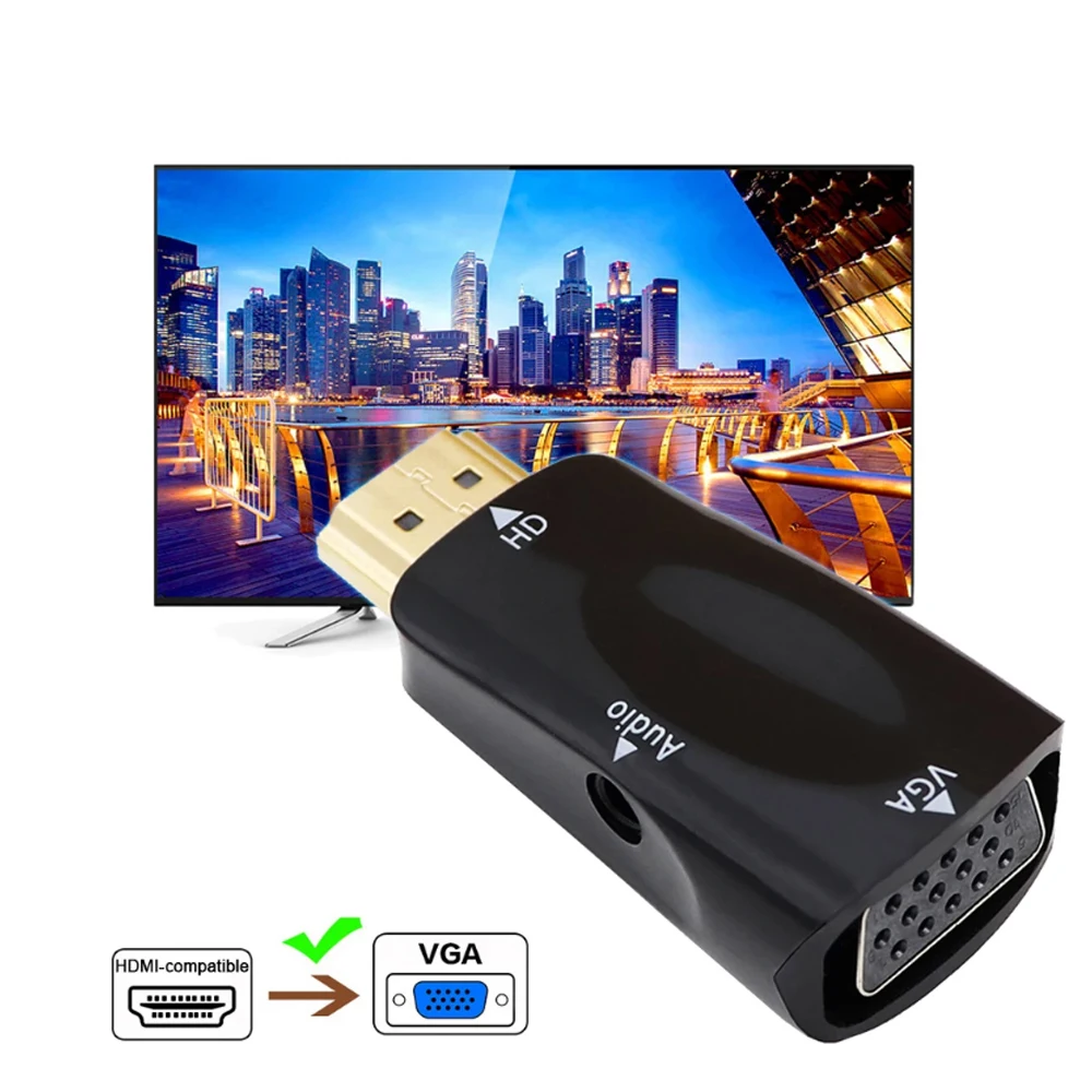 HDMI-compatible to VGA Cable Converter Male To Famale Converter Adapter 3.5 mm Jack Audio HD 1080P For PC Laptop Tablet