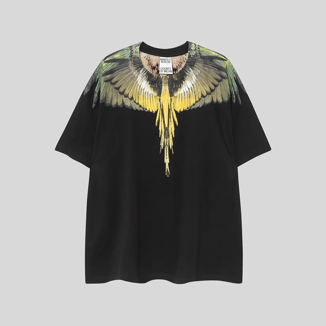 Marcelo Burlon 2026 European-style trendy brand short-sleeved T-shirt with feather and wing patterns trendy half-sleeve design
