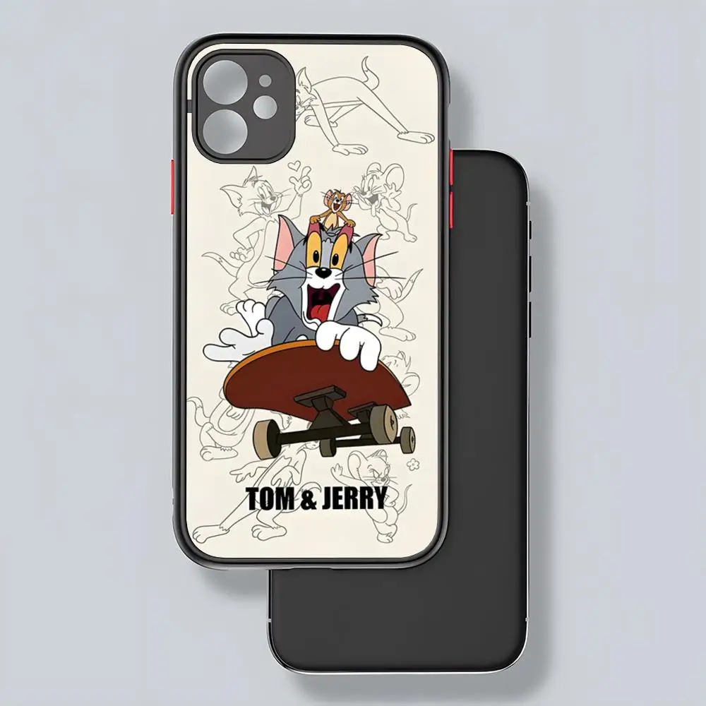 MINISO TomS JerryS Phone Case Matte Transparent For 16 15 IPhone 12 11 13 Pro Max X XR 8 Plus Back Cover