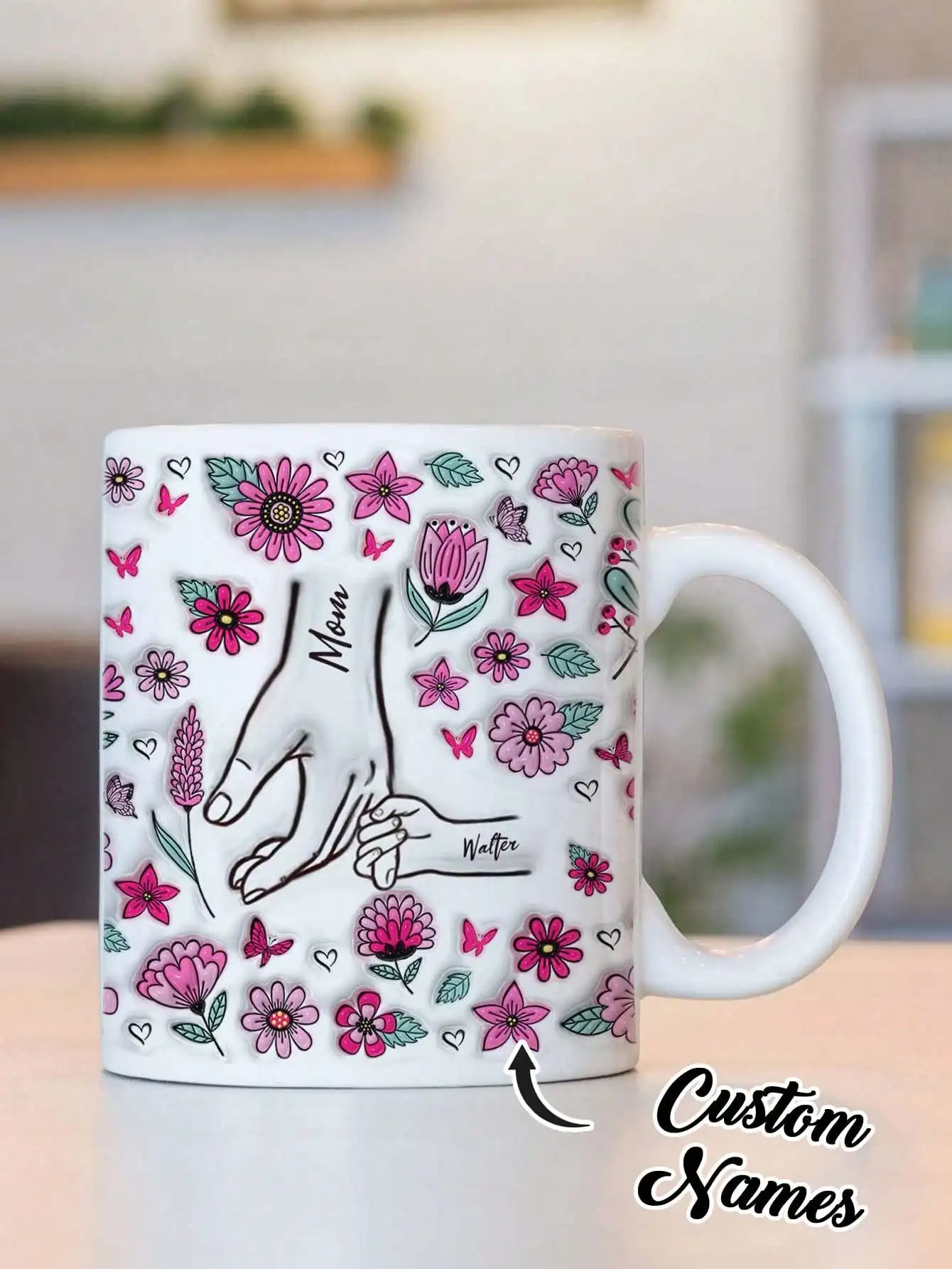 Custom Mom Name Mug Personalized Kids Names Flower Coffee Cup Mothers Day Gift for Mom Grandma Birthday Gift