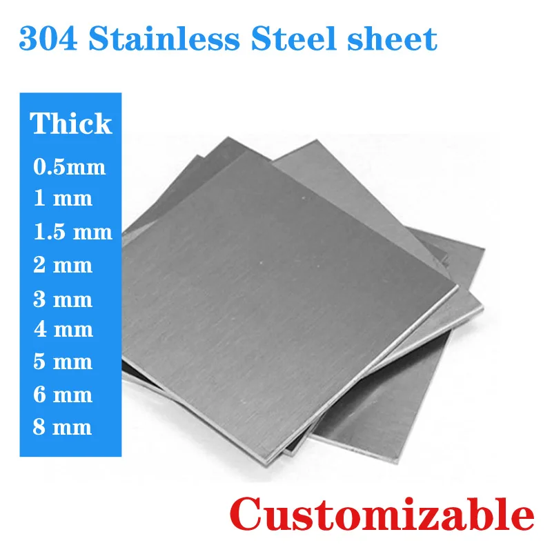 304 Stainless Steel Flat Sheet Square Plate CNC Metal Customizable 0.5mm 0.8mm 1mm 1.5mm 2mm 2.5mm 3mm 4mm 5mm 6mm 8mm