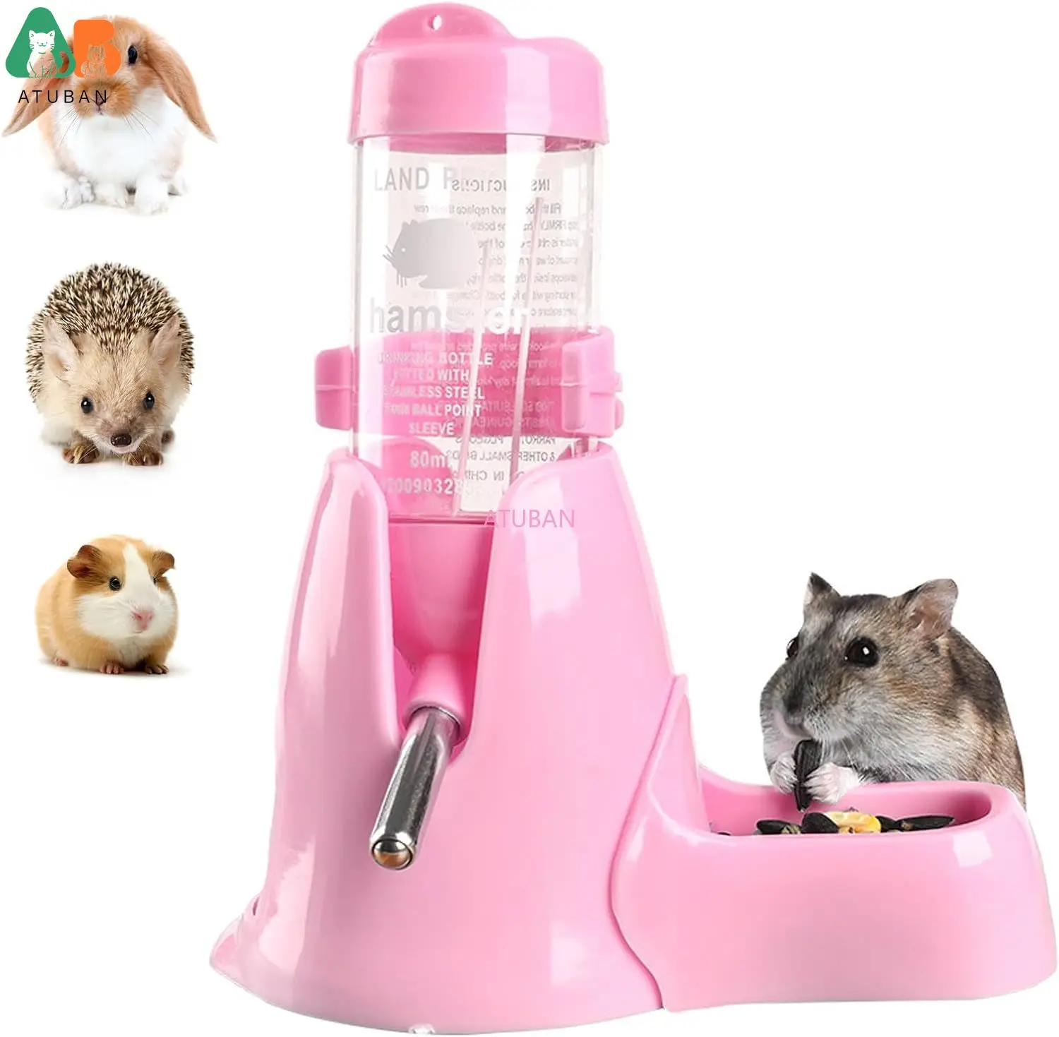 ATUBAN 3 in 1 Pet Automatic Water Dispenser PP Water Bottle No Drip Small Pet Water Bottle for Dwarf Hamster Mouse Rat Hedgehog