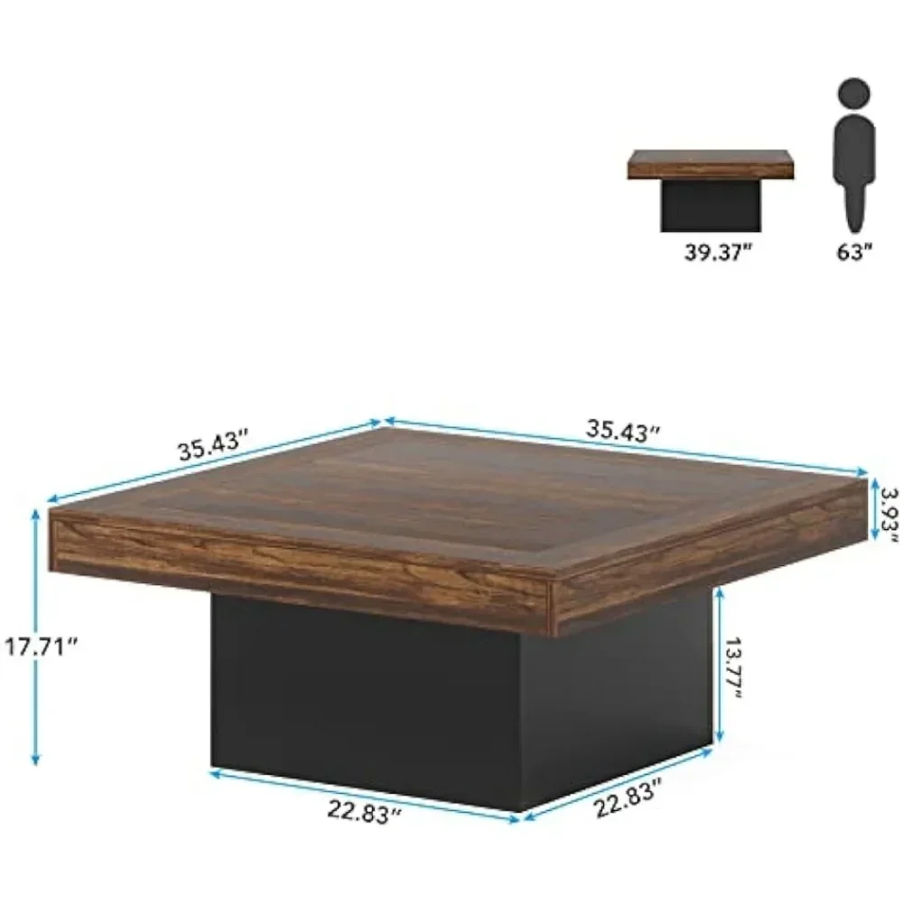 Table basse carrée avec lumières LED pour salon, noir, rustique, marron, meubles d'extrémité de café, 73