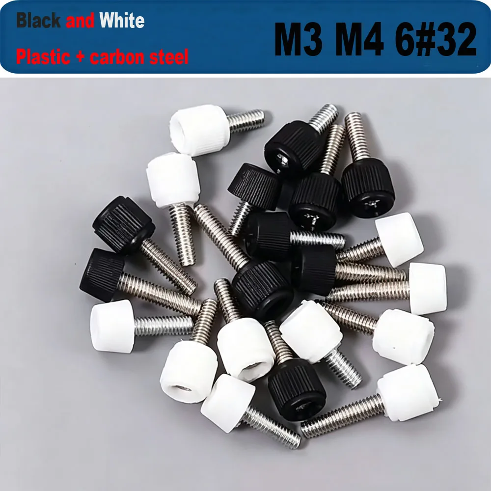 

20Pcs M3 M4 6#32 Plastic Hand Thumb Screws Black White Cross Groove Plastic Head Bolts For PC Case Cooling Fan