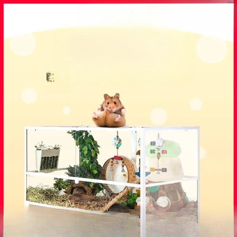 Glass Hamster Cage Groundhog Feeding Box Chinchilla Cabinet Rabbit Nest Silk Bear Glass Cage