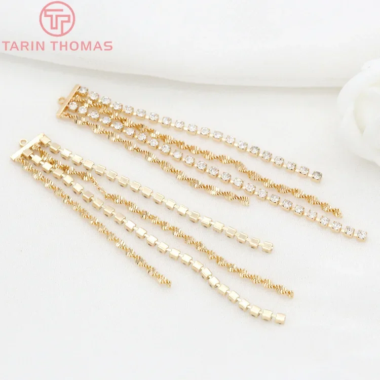 

(2364)80x11MM Hole 1MM 24K Gold Color Brass with Zircon Chain Earring Tassel DIY Jewelry Making Findings Accessories