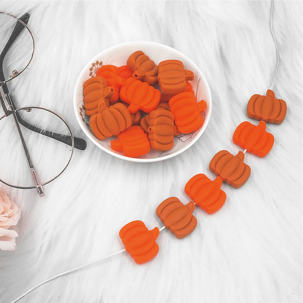 

Chenkai 10pcs Silicone Pumpkin Beads Halloween Beads BPA Free Teething Infant Chewable Dummy Necklace Pacifier Toy Accessories