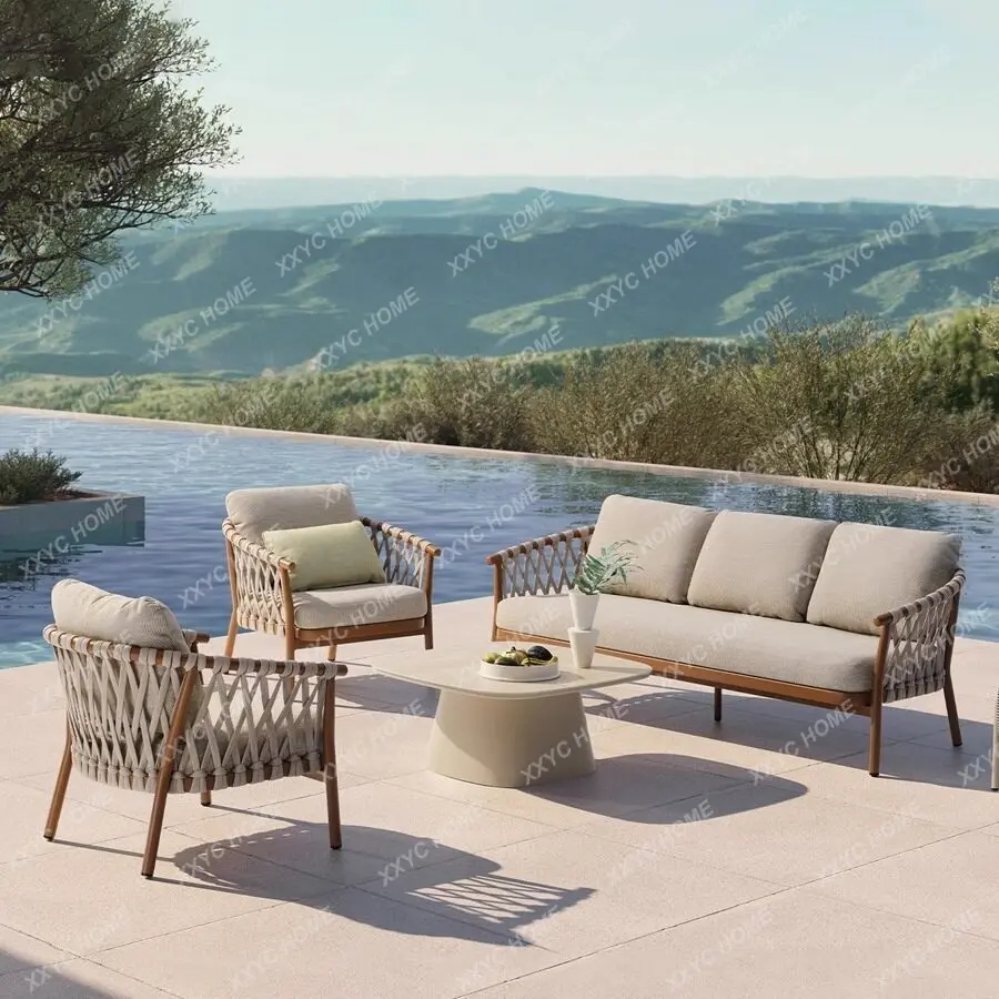 

Outdoor rattan table and chair coffee table combination villa courtyard balconyhotel casual rattan sofa furniture