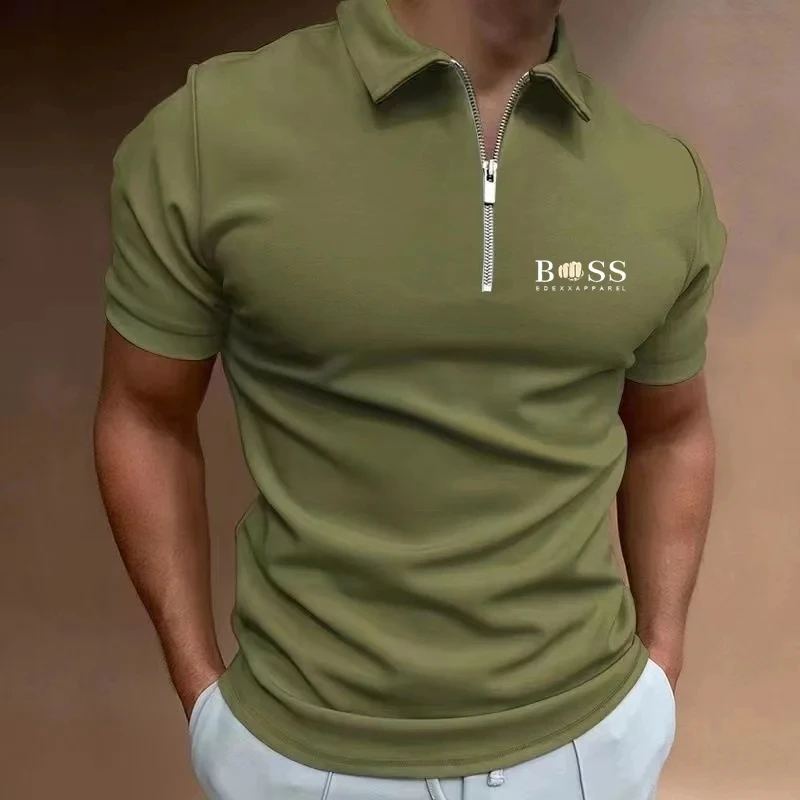 2024 Summer New Men\'s Anti pilling Polo Shirt with Lapel Zipper Short Sleeve Casual Business Fashion Slim Fit Men\'s Top