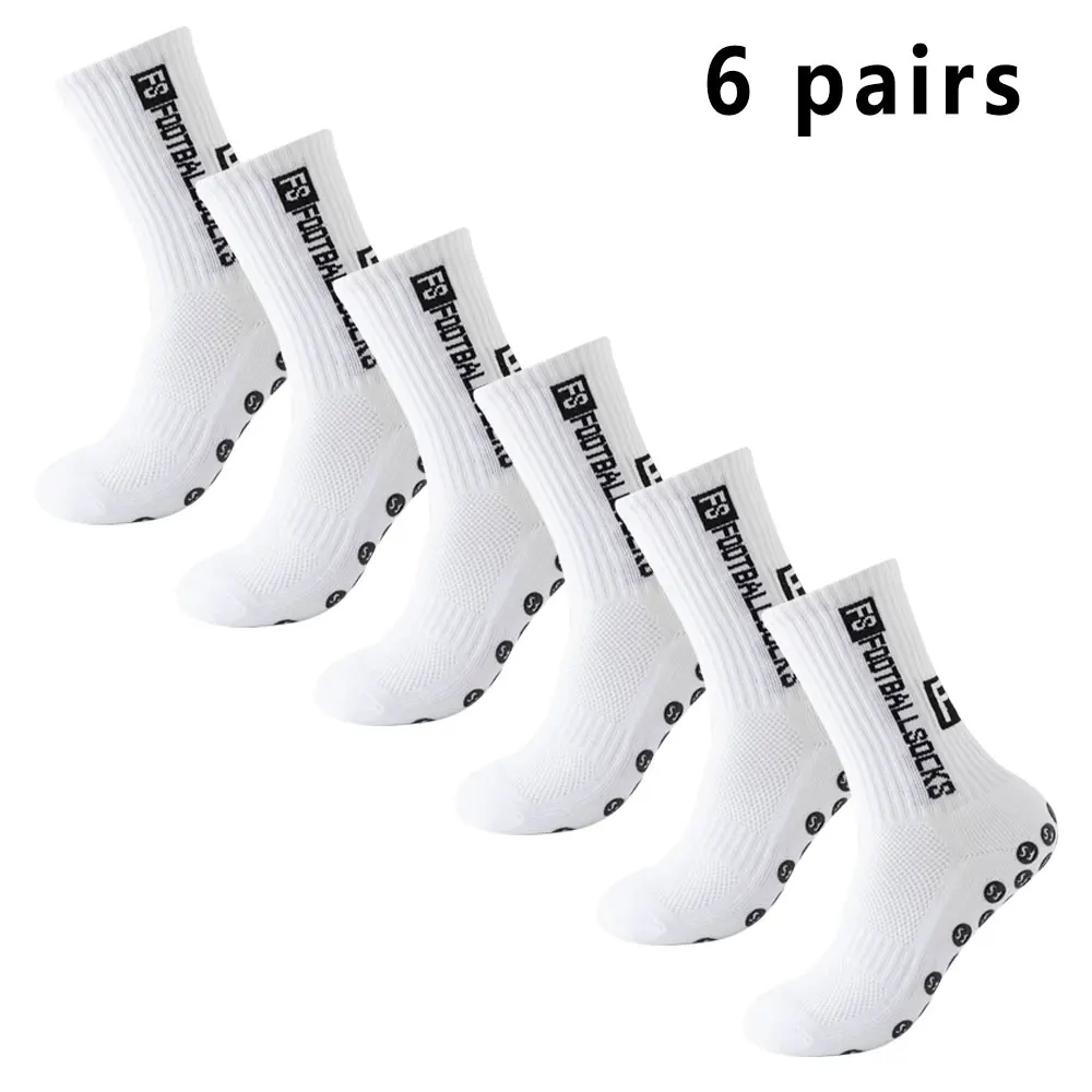 6 Pairs Soccer Socks Sports Grip Socks Anti-slip Basketball Socks Spot Rubber Anti-slip Cotton Soccer Socks