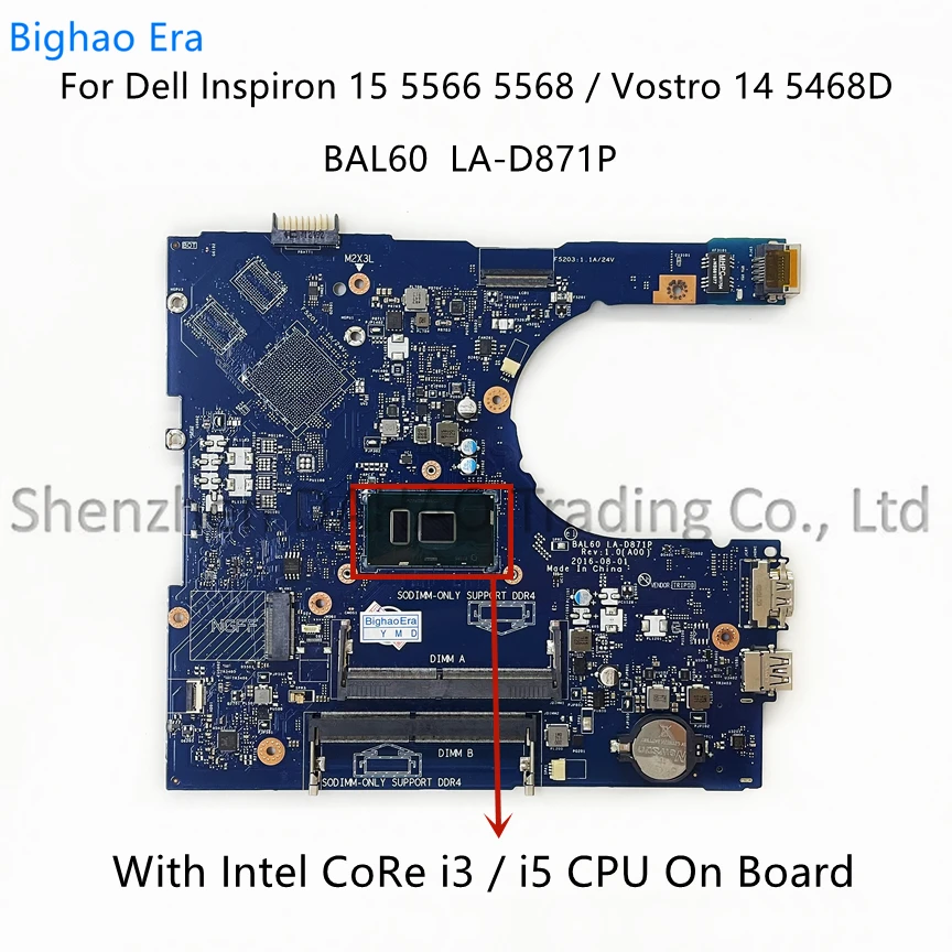 BAL60 LA-D871P สำหรับ Dell Inspiron 15 5566 5568 5468D แล็ปท็อปเมนบอร์ด Intel I3-7100U I5-7200U CPU CN:0DMD9K 0KCKCP 0P1MTV