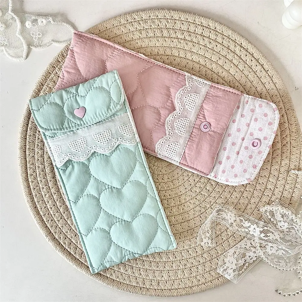 Korean Style Cotton Glasses Storage Bag Lace Heart Multi-Functional Lipstick Bag Candy Color Sweet Lovely Eyeglasses Case