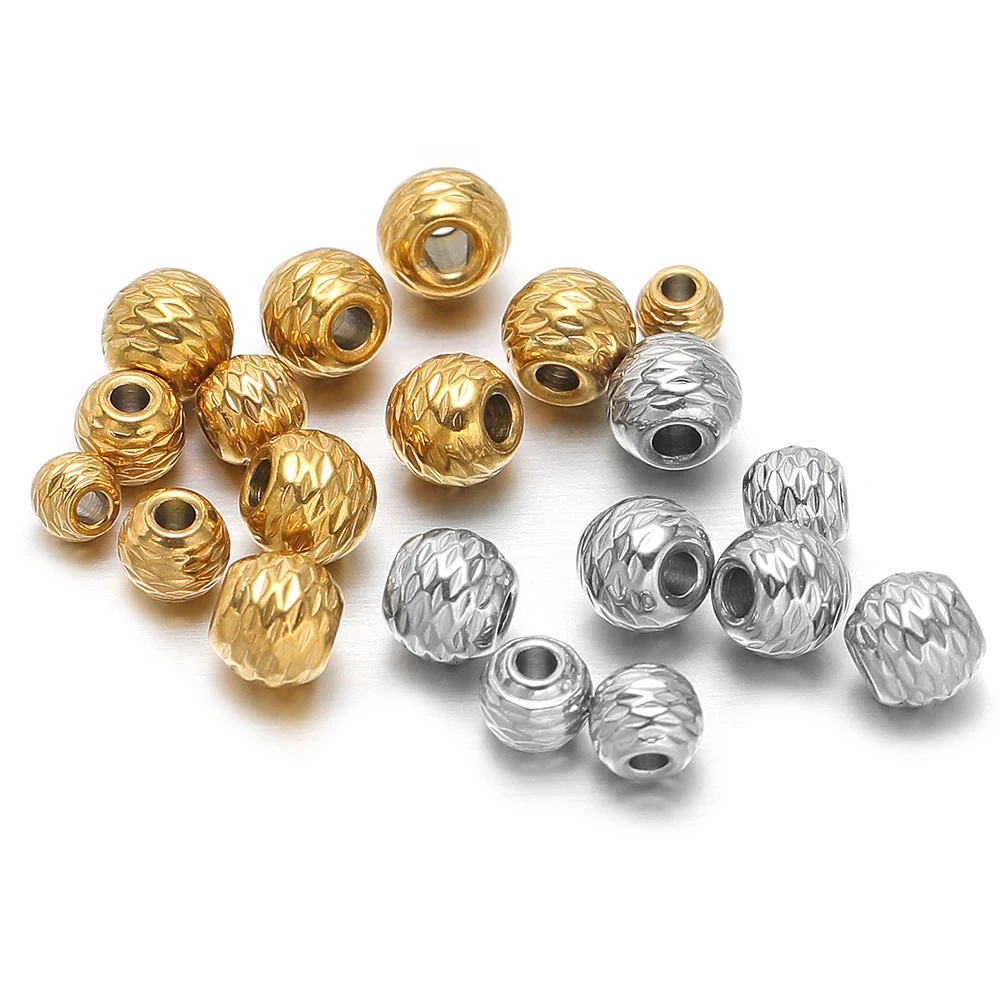 20pcs PVD Stainless Steel Embossed Loose Beads Grids Carved Bracelets Spacers Necklaces Bead Charms DIY Jewelry Findings Making